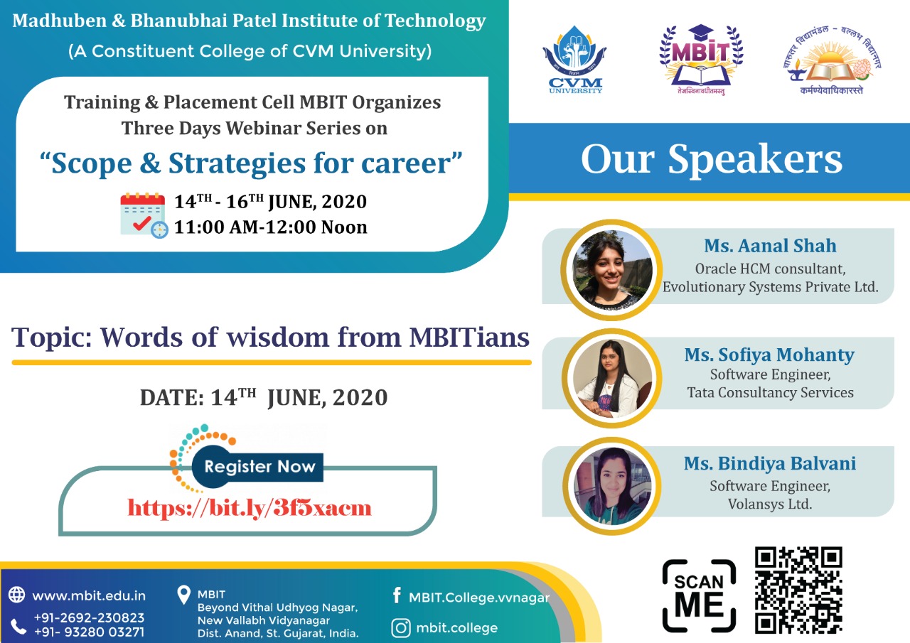 T&P Cell MBIT Organized 3 Webinar Series on “Scope & Strategies for career”