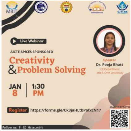 AICTE & CVMU Sponsored Webinar on “Creativity & Problem Solving”