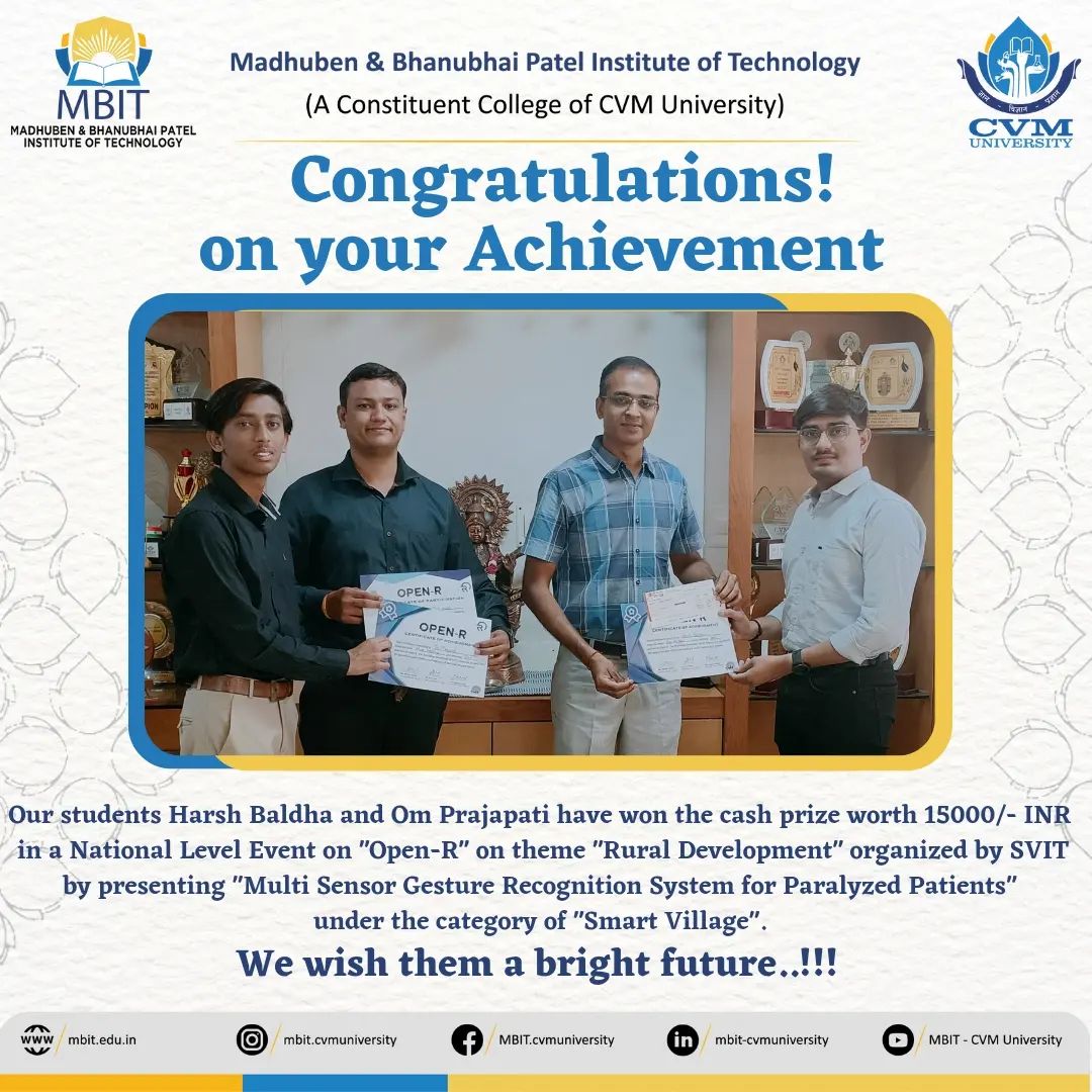 MBIT Studetns Won 15000/- cash prize in National Level Event on 12th April, 2023 at Vasad